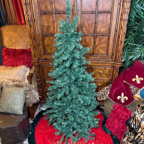5ft Wood Trail Pine Christmas Tree + Gold Script Merry Christmas Red Green Skirt - Picture 4 of 14
